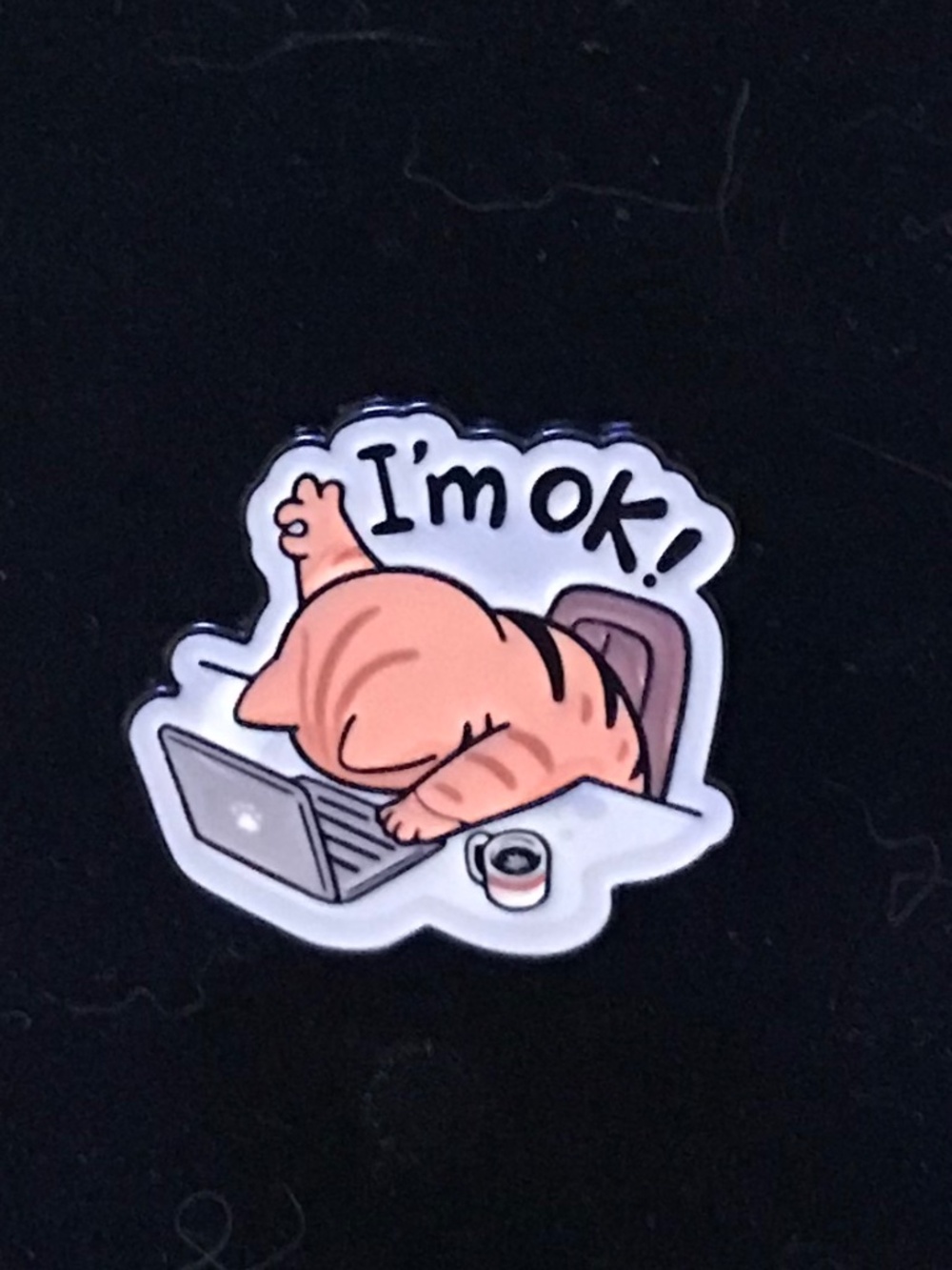 NWOT orange cat & computer “I’m ok!” pin (pins: 1/$12, 2/$20)
